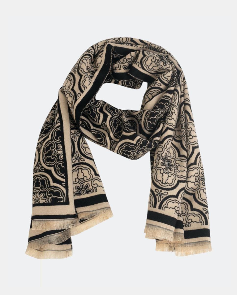 Écharpe Retangular com Jacquard Geométrico, Tecido de Alta Qualidade e Design Contemporâneo Preto-2