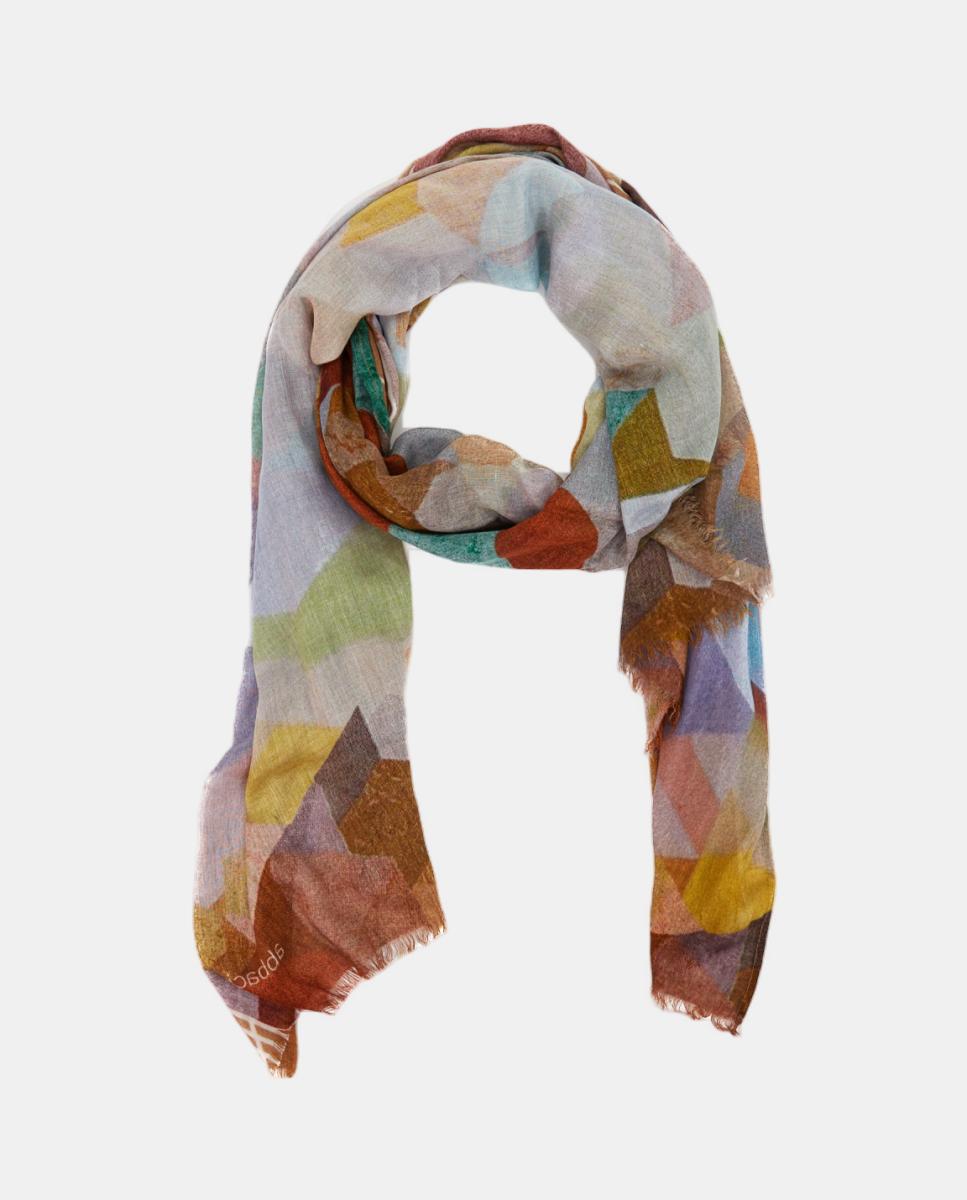 Lenço de Viscose com Estampado Geométrico Amarelo-2