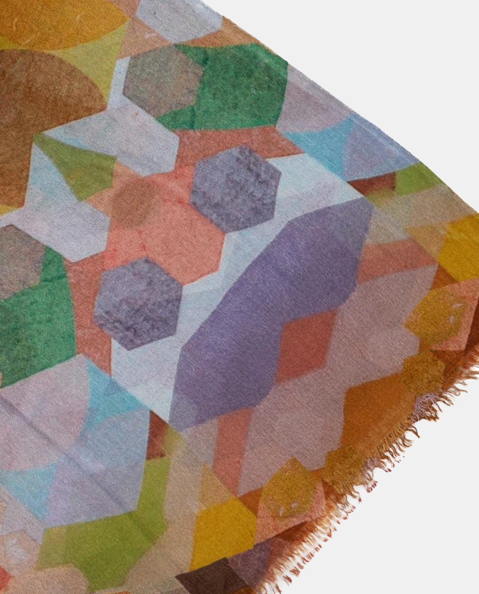 Lenço de Viscose com Estampado Geométrico Amarelo-3