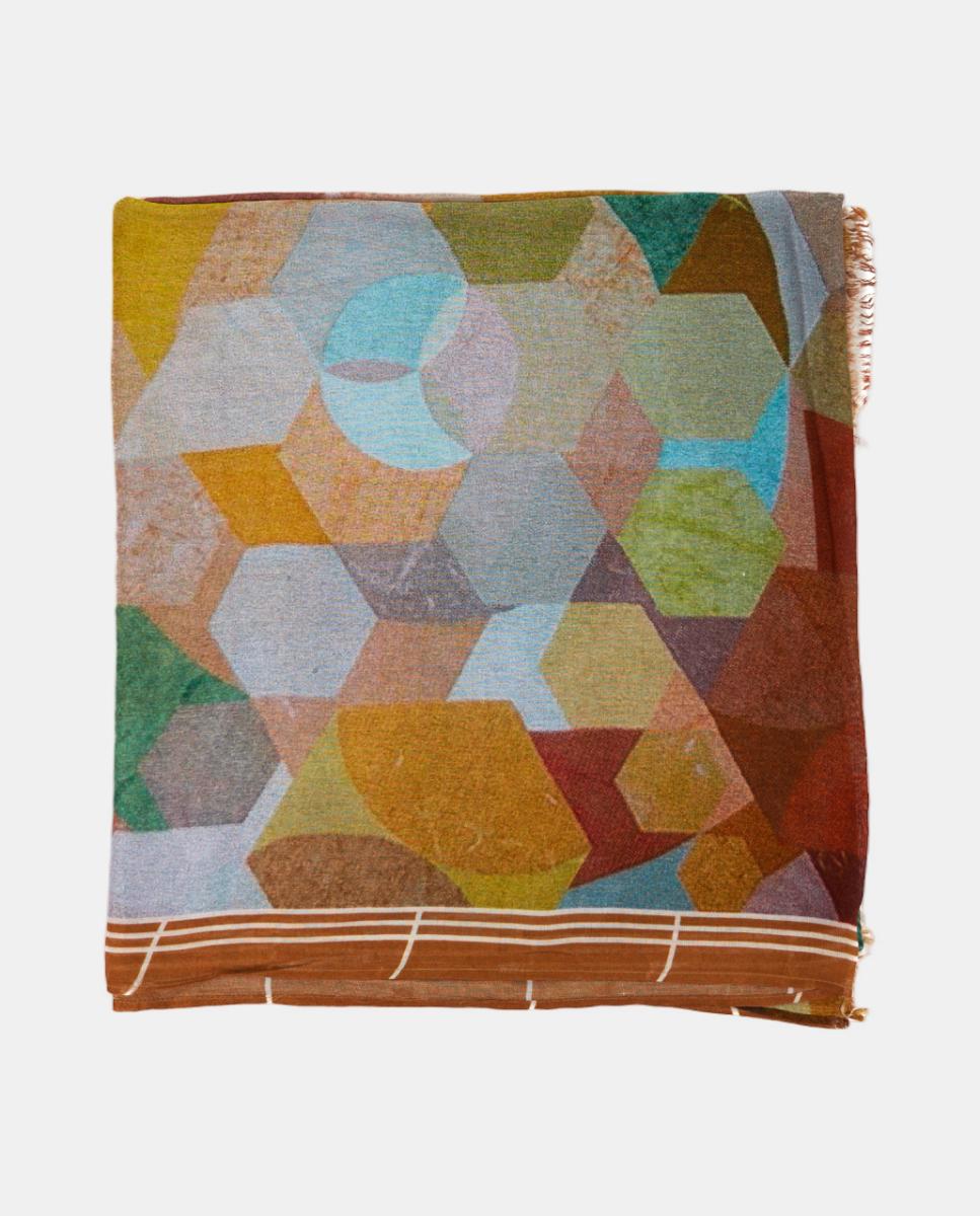 Lenço de Viscose com Estampado Geométrico Amarelo-5