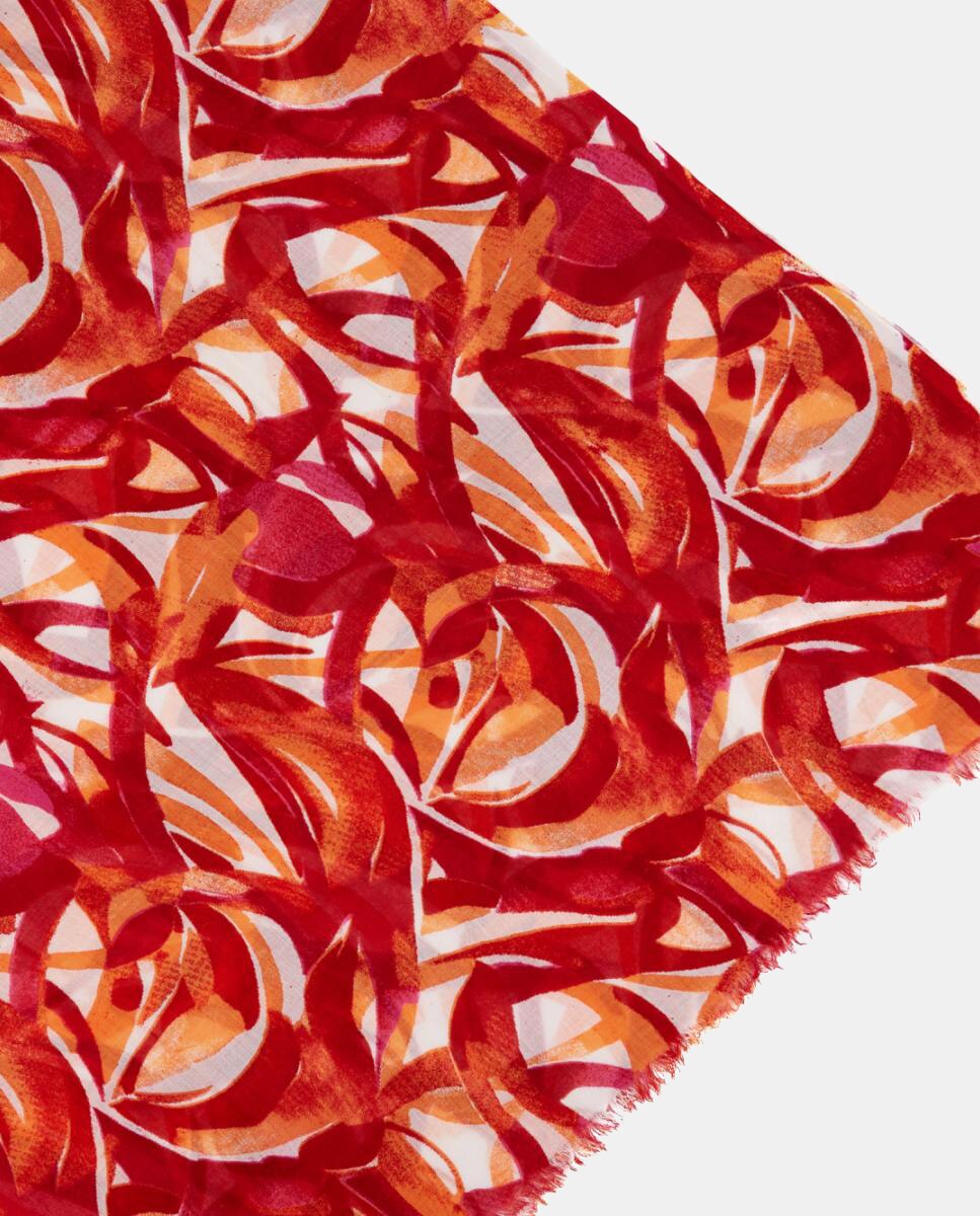 Lenço de Viscose com Estampado Abstrato Laranja-3