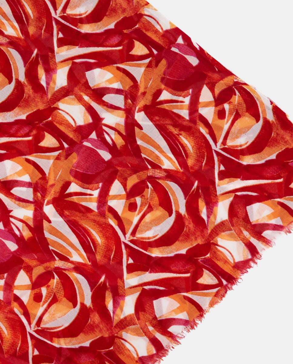 Lenço de Viscose com Estampado Abstrato Laranja-3