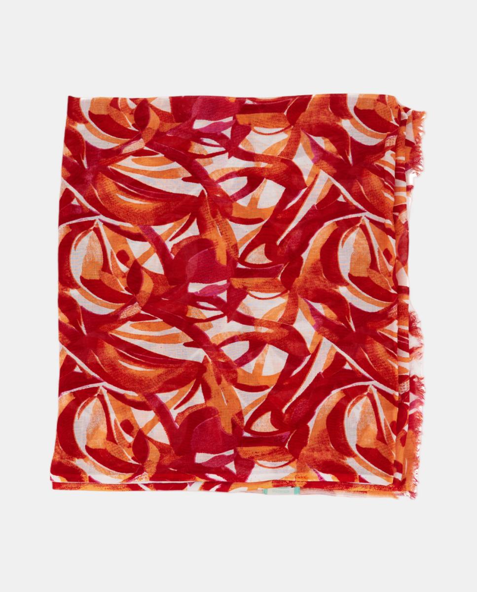 Lenço de Viscose com Estampado Abstrato Laranja-5
