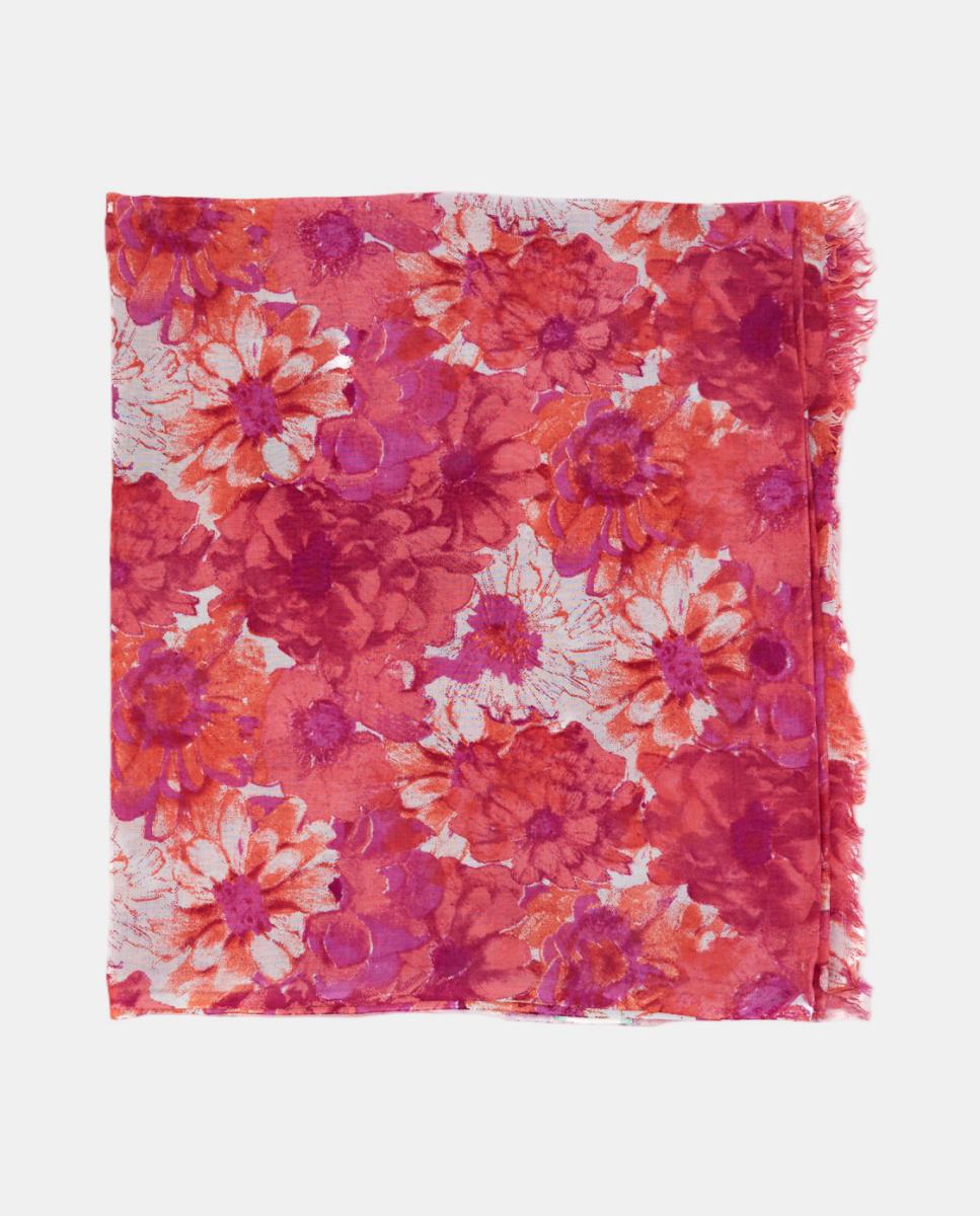 Lenço de Viscose com Estampado Floral Fúcsia-5