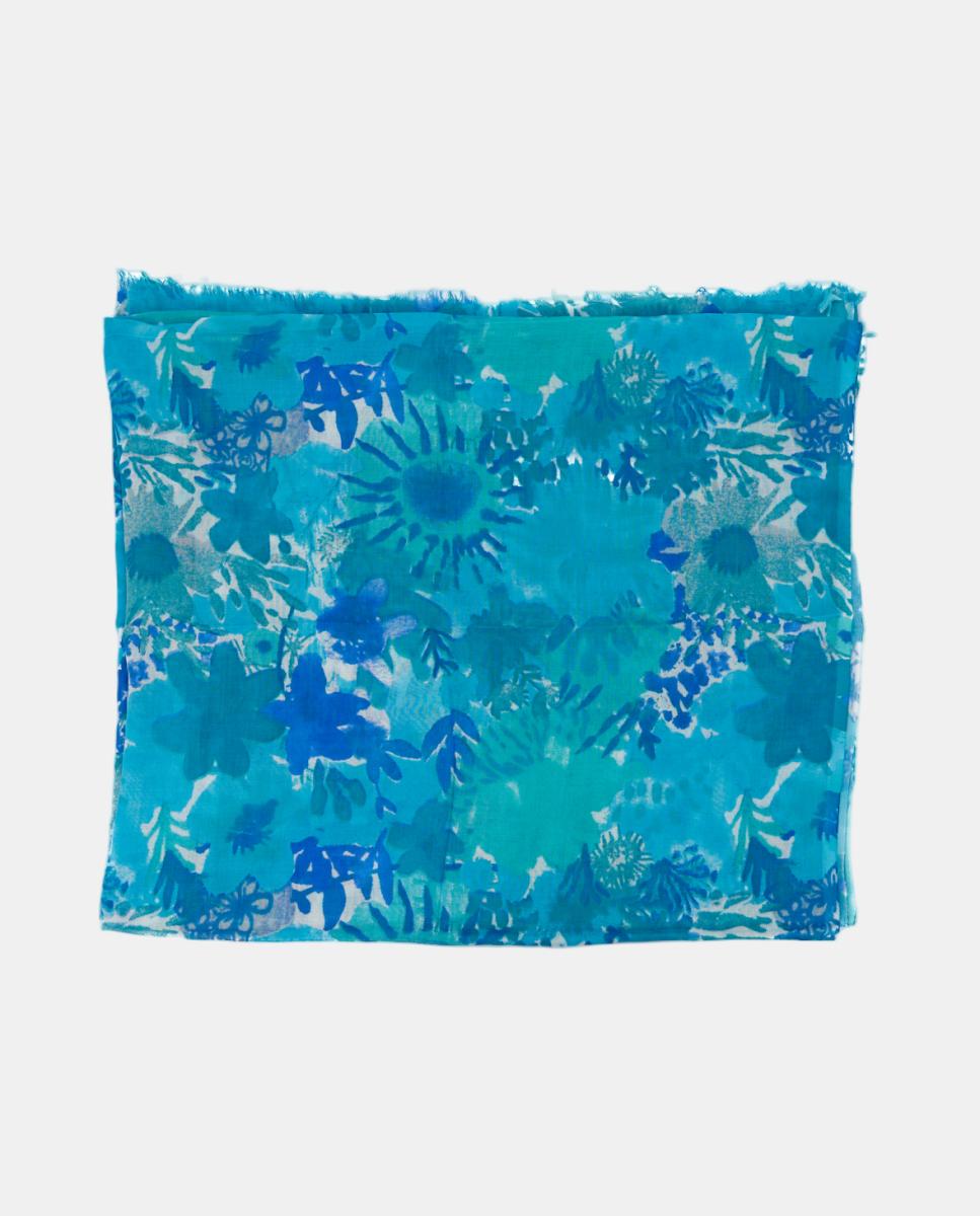 Lenço de Viscose com Estampado Floral Azul-2
