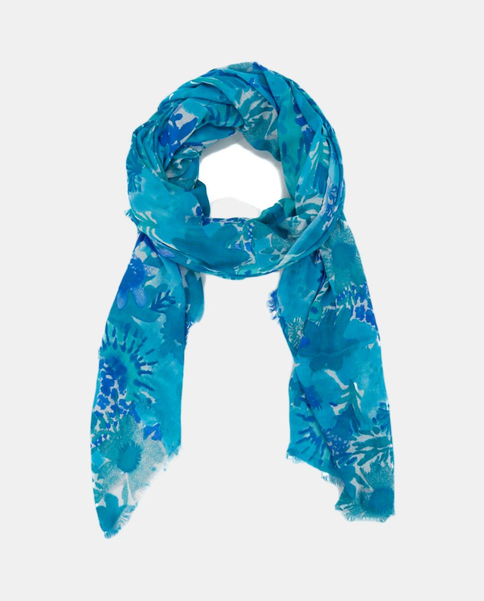 Lenço de Viscose com Estampado Floral Azul-4