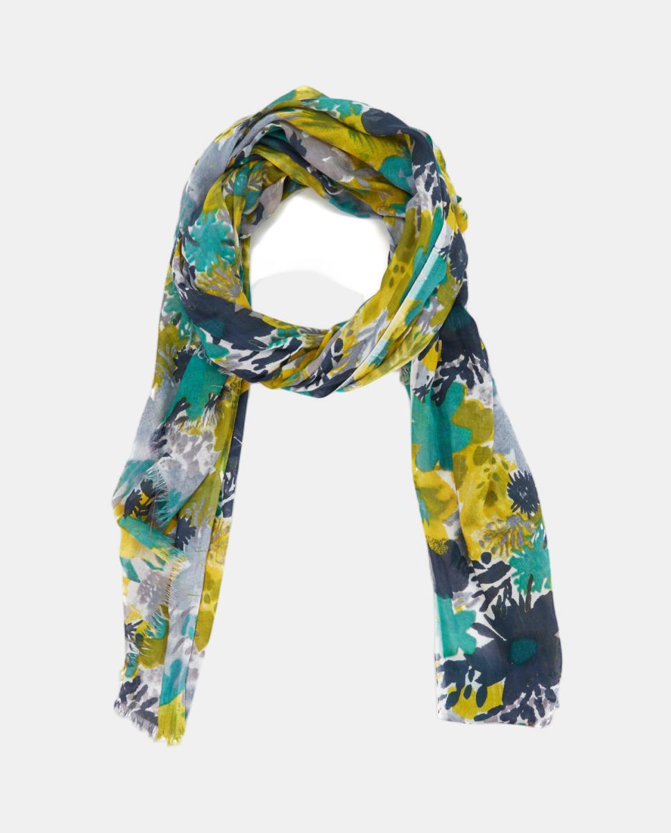 Lenço de Viscose com Estampado Floral Verde-2