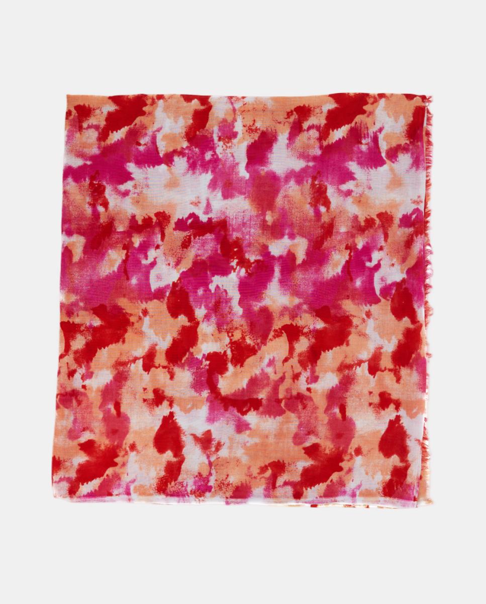 Lenço de Viscose com Estampado Abstrato Vermelho-5