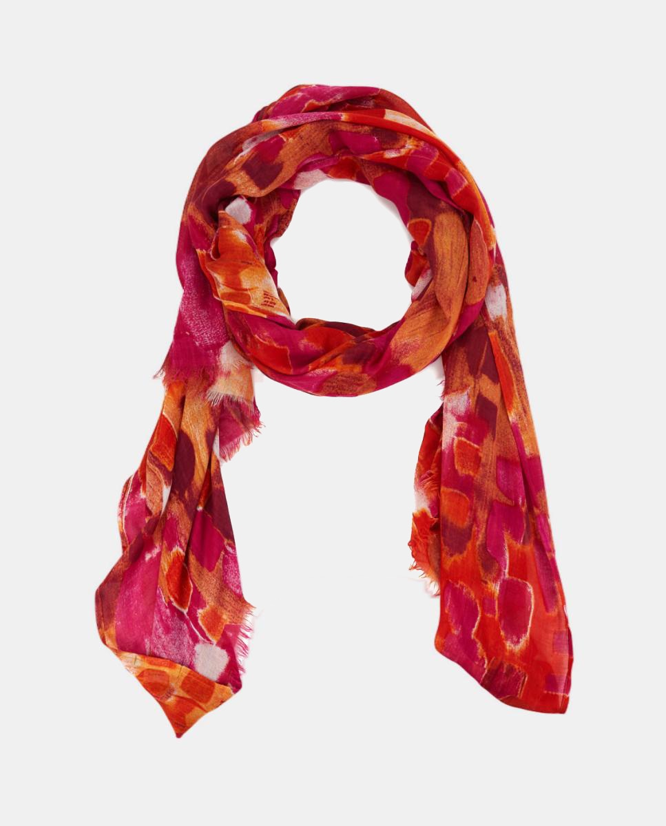 Lenço de Viscose com Estampado Abstrato Fúcsia-2