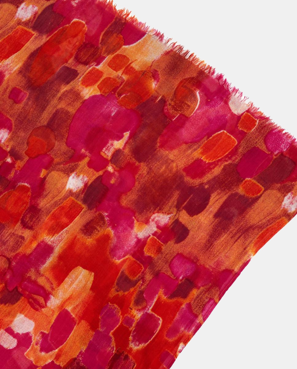 Lenço de Viscose com Estampado Abstrato Fúcsia-3