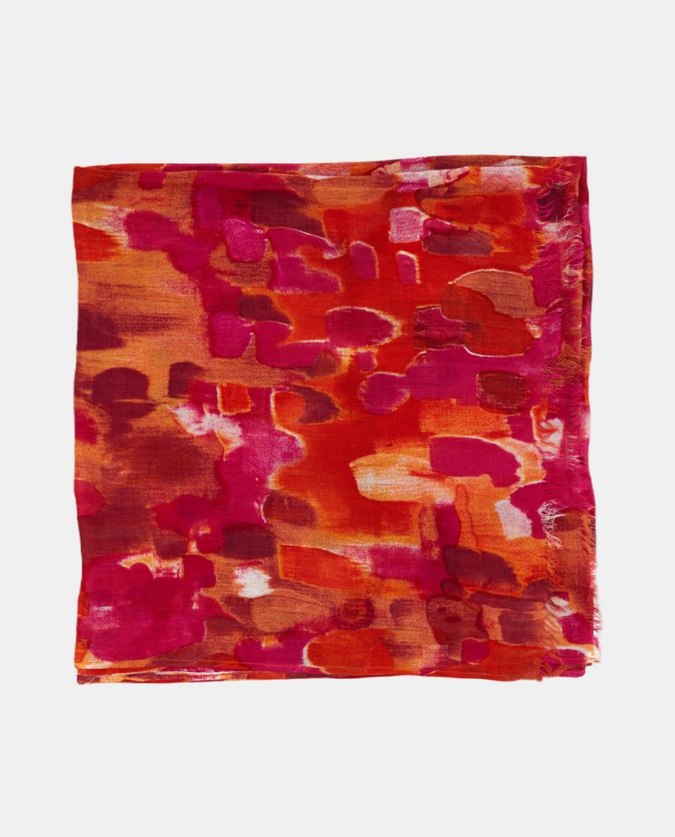Lenço de Viscose com Estampado Abstrato Fúcsia-5