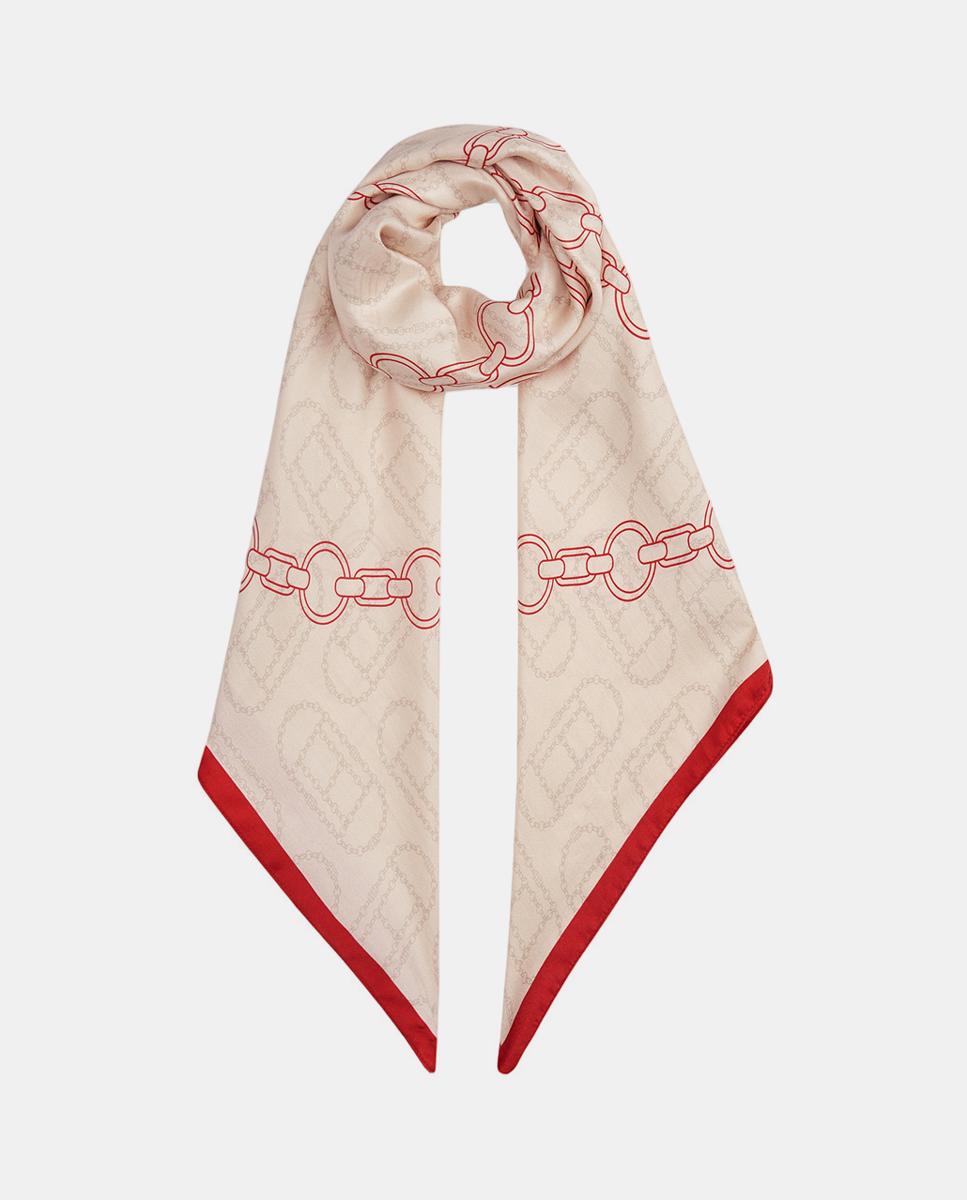 Lenço de Seda com Estampado - Creme/Vermelho Creme-1