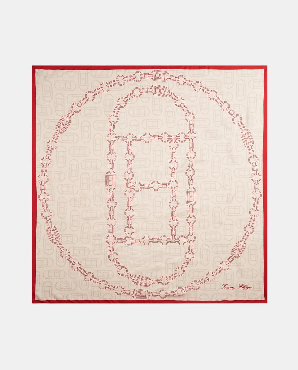 Lenço de Seda com Estampado - Creme/Vermelho Creme-2