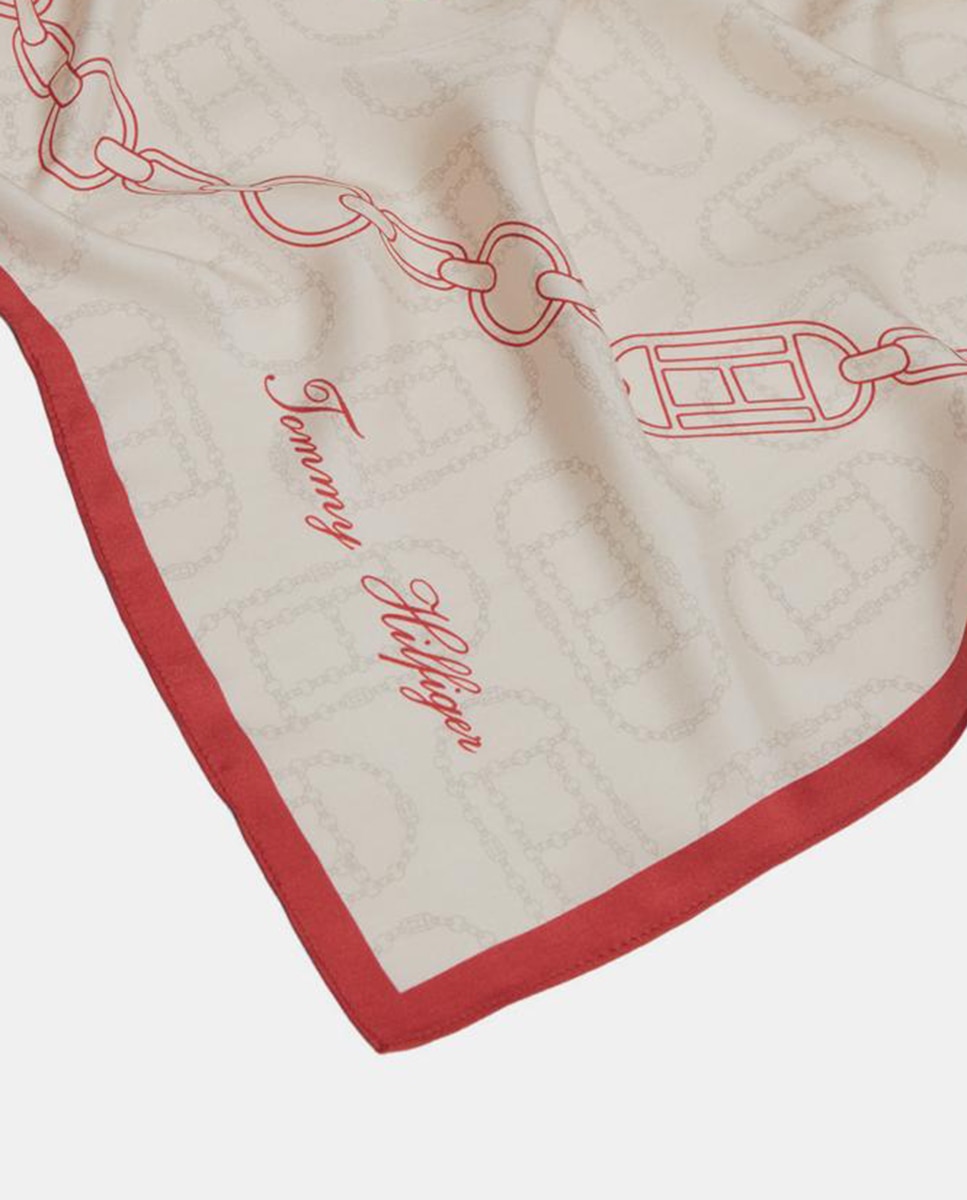 Lenço de Seda com Estampado - Creme/Vermelho Creme-3
