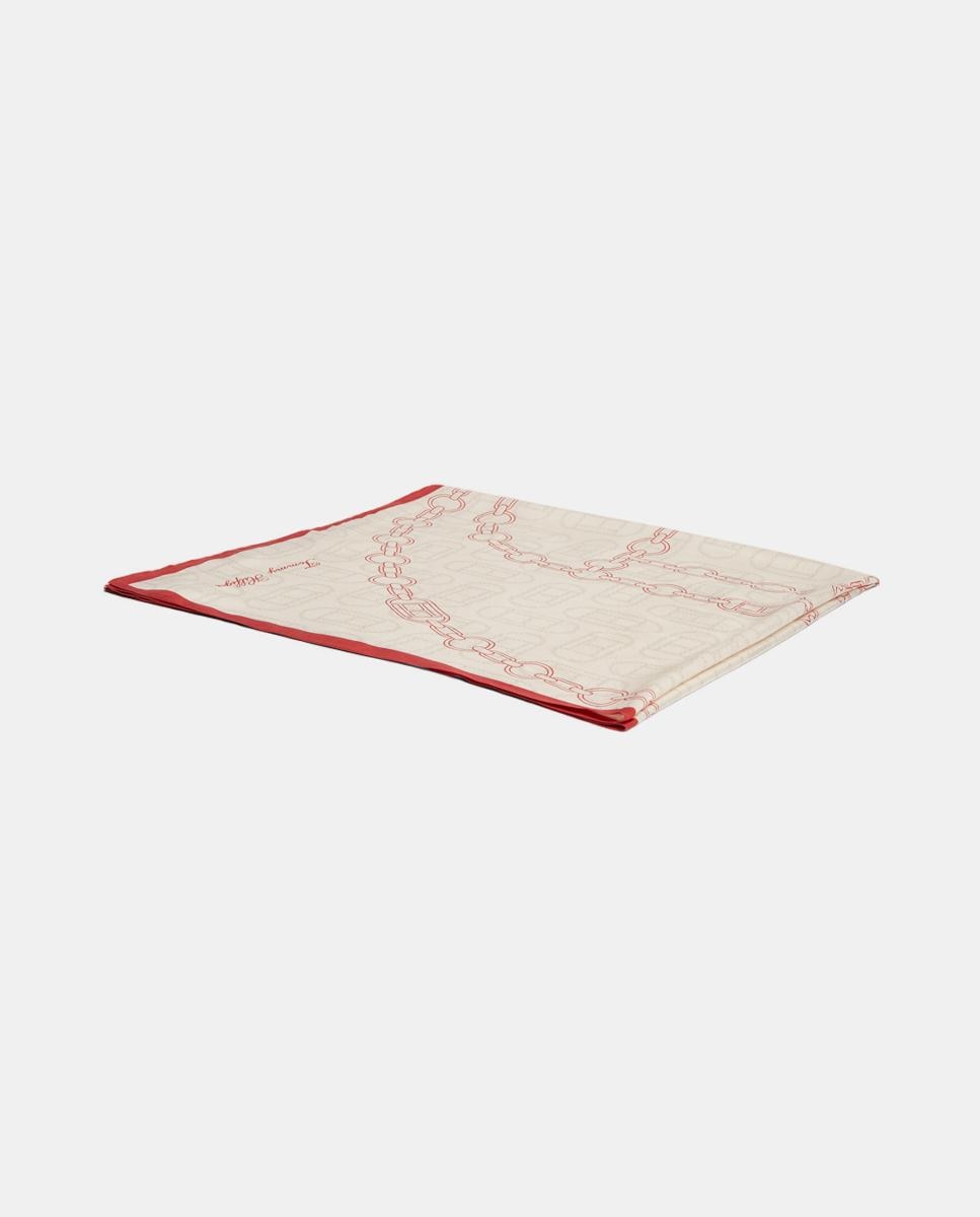 Lenço de Seda com Estampado - Creme/Vermelho Creme-4