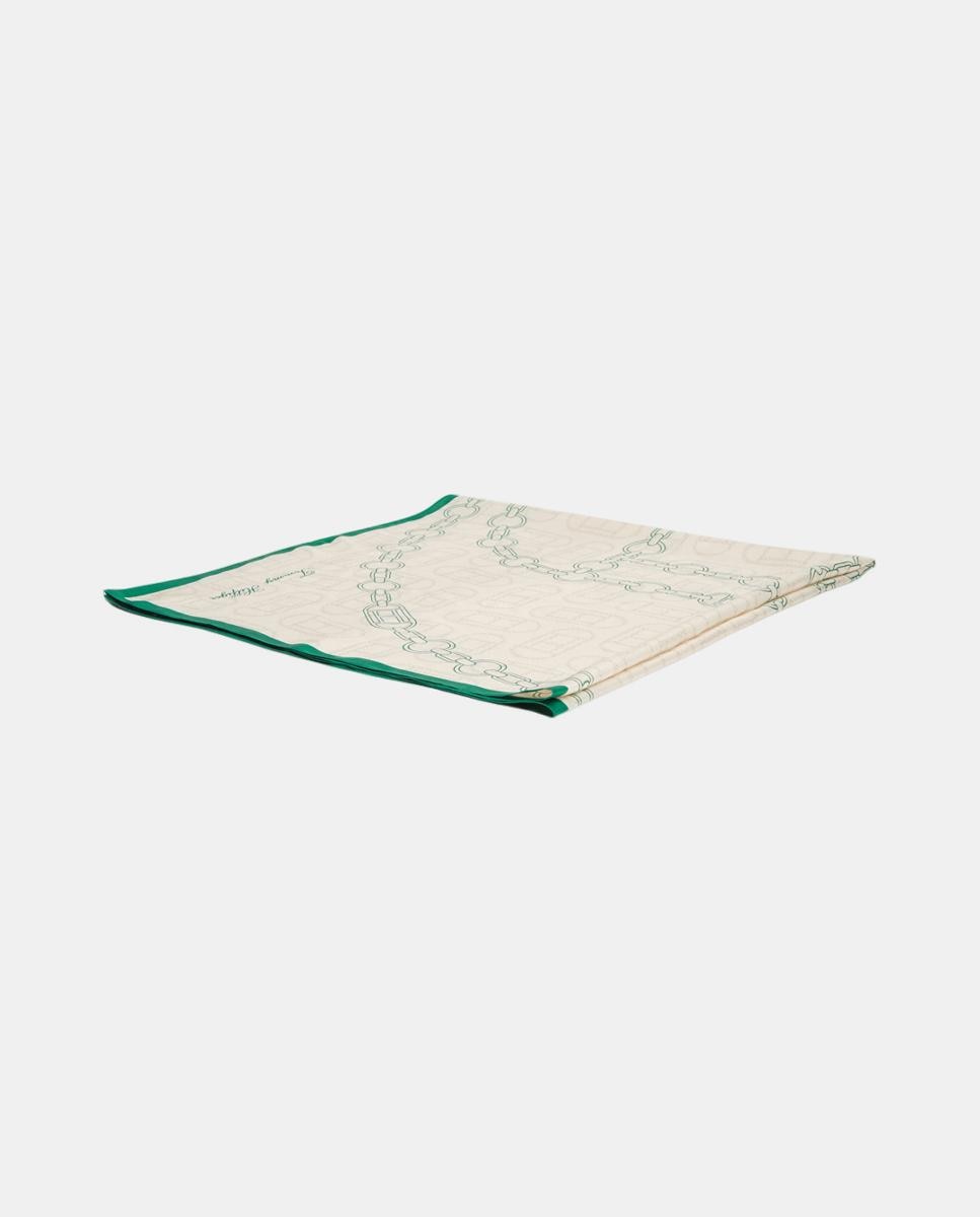 Lenço de Seda com Estampado - Creme/Verde Creme-3