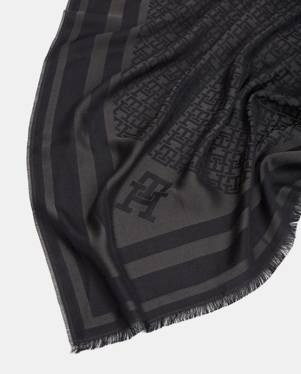 Écharpe com Estampado de Monograma - Preto Preto-2