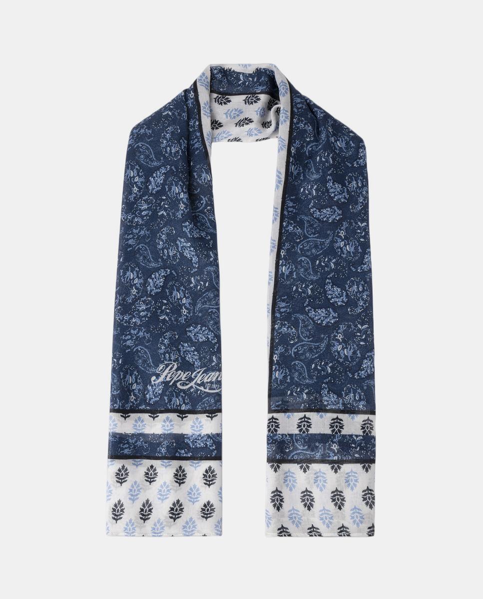 Lenço de Viscose Estampado com Logótipo Azul-2