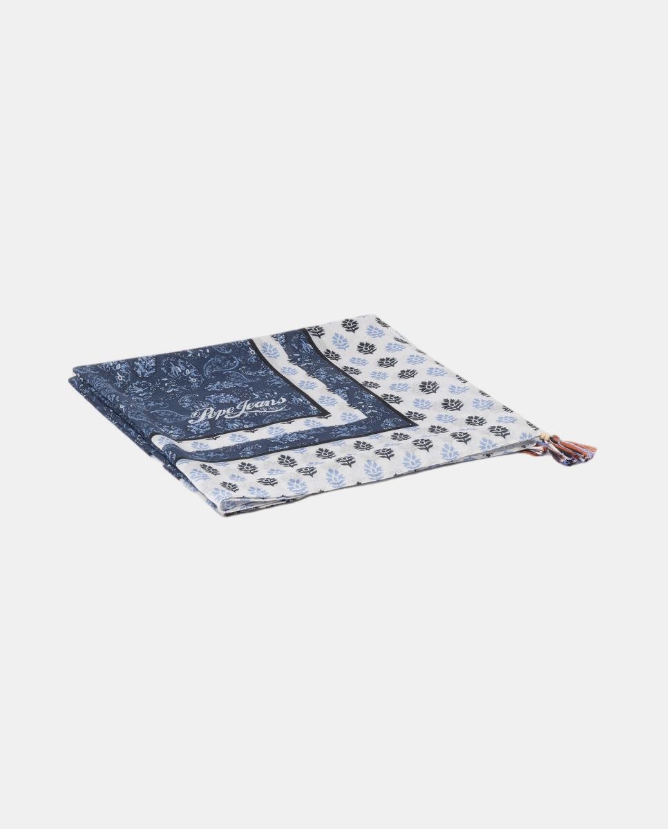 Lenço de Viscose Estampado com Logótipo Azul-3
