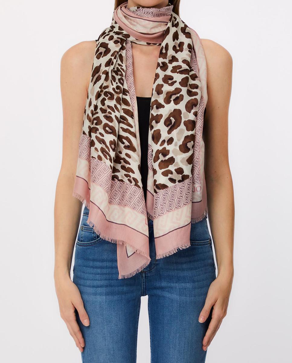 Estola com Detalhe de Animal Print Rosa-2