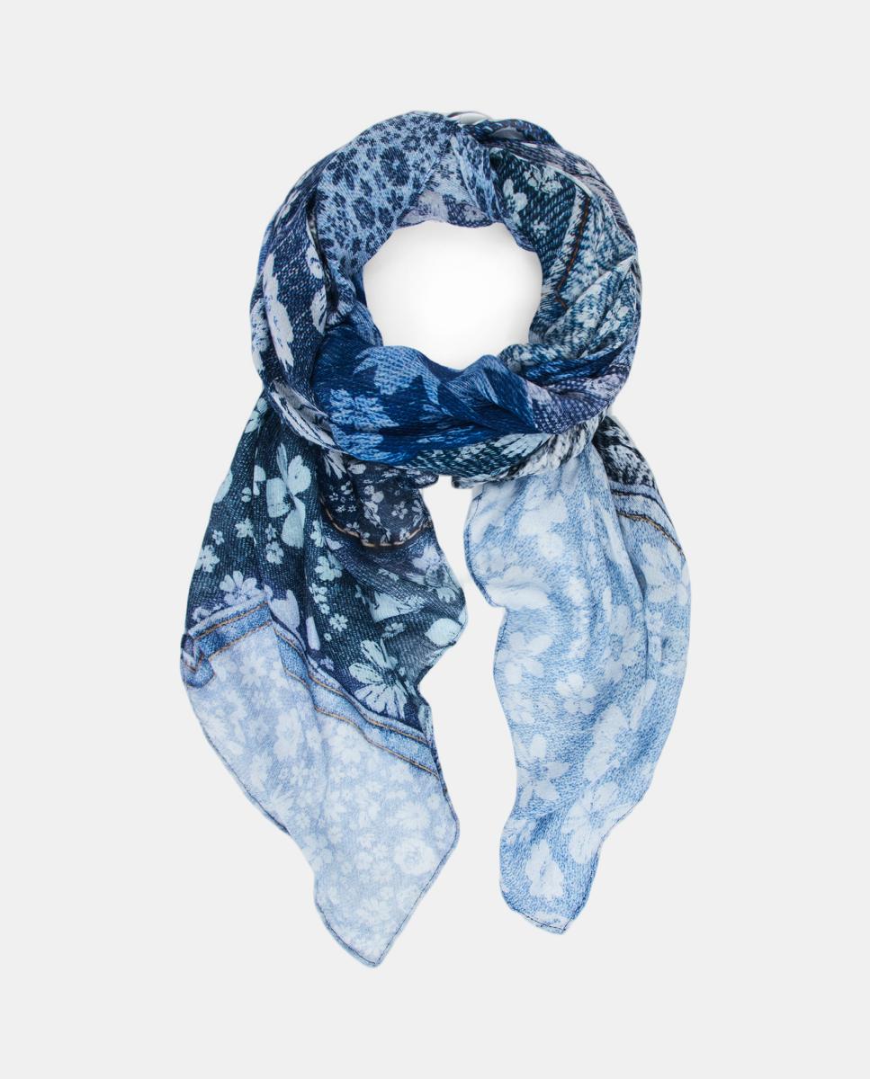 Écharpe Retangular de Ganga com Patch Azul-claro-2