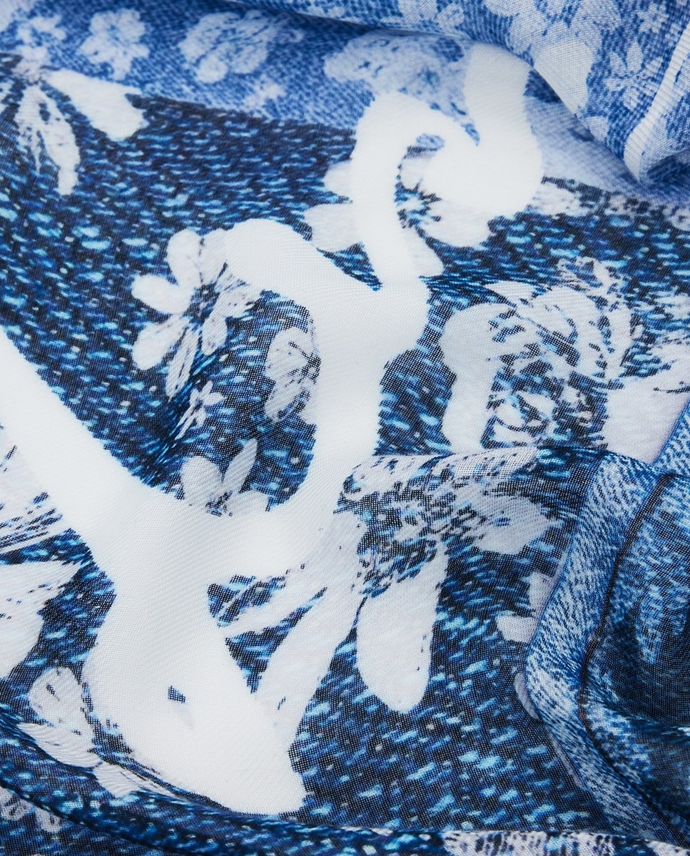 Écharpe Retangular de Ganga com Patch Azul-claro-3