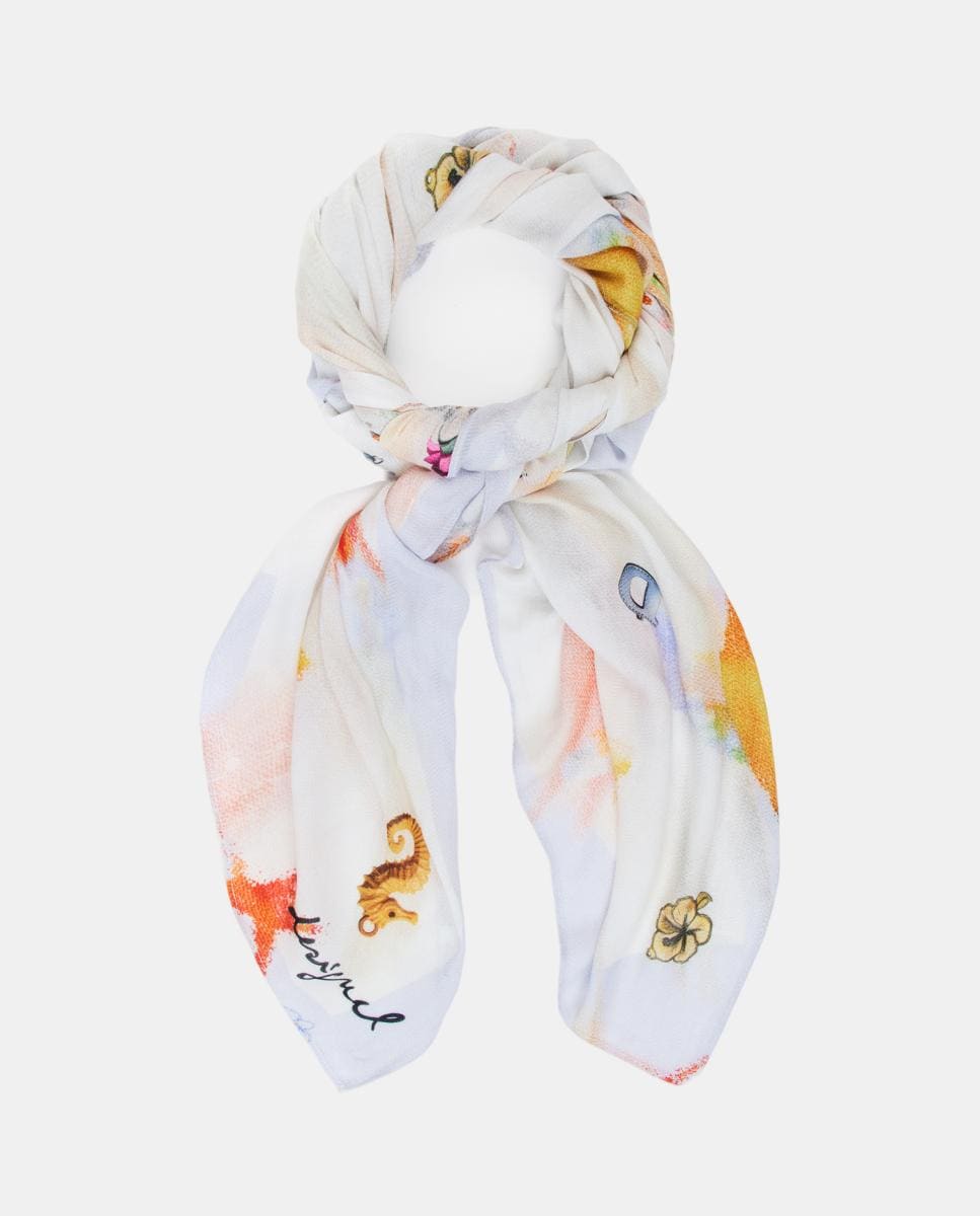 Écharpe Retangular com Contas Bege-2