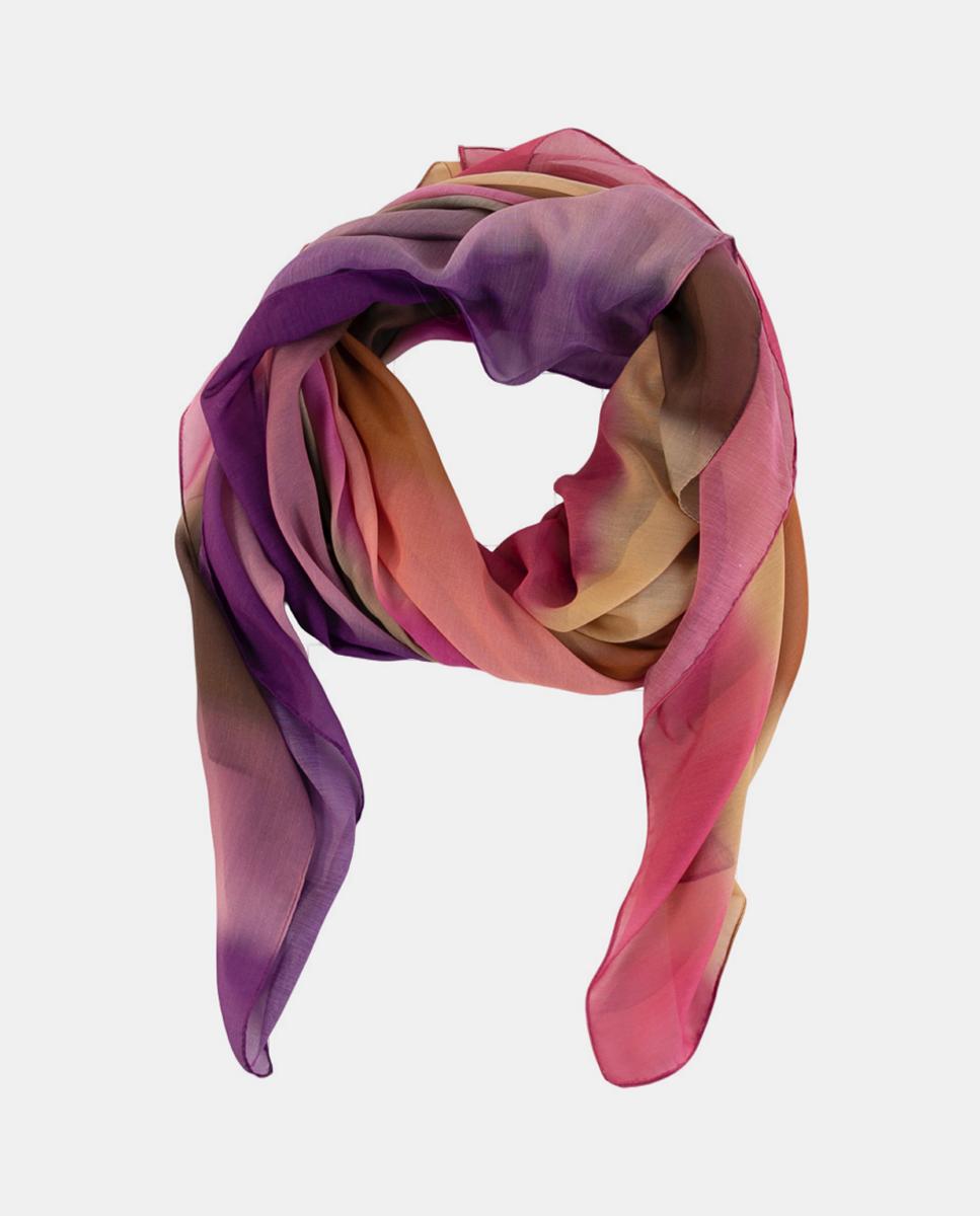 Écharpe Retangular de Poliéster com Estampado às Riscas Rosa-4