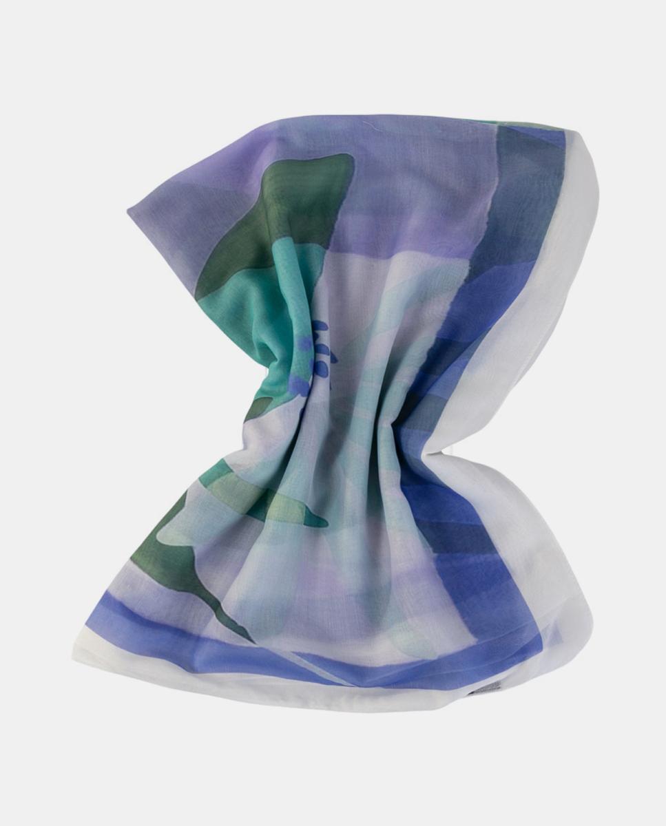 Écharpe Retangular de Poliéster com Estampado Floral Azul-2