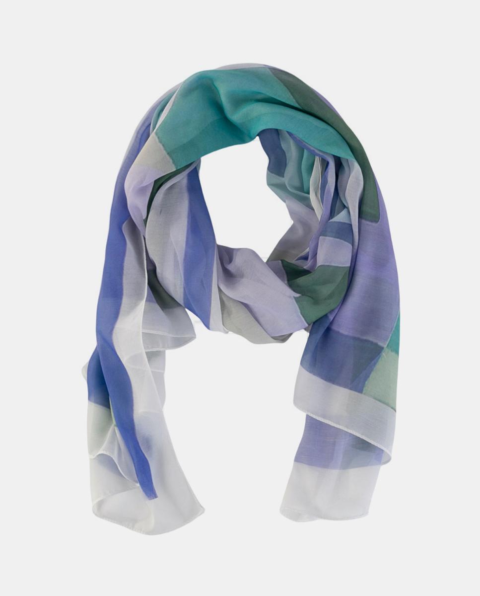 Écharpe Retangular de Poliéster com Estampado Floral Azul-4