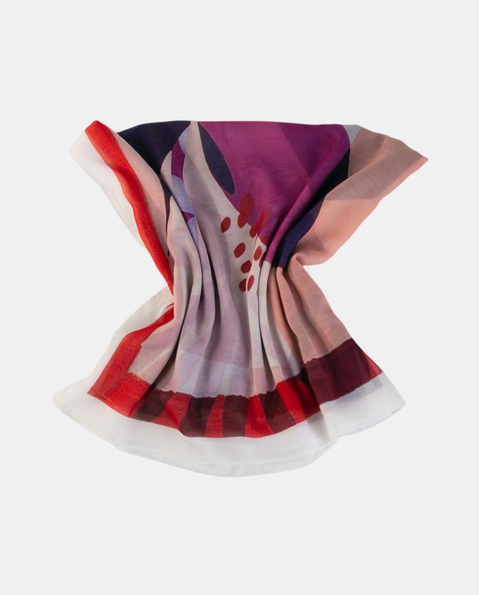 Écharpe Retangular de Poliéster com Estampado Floral Vermelho-2