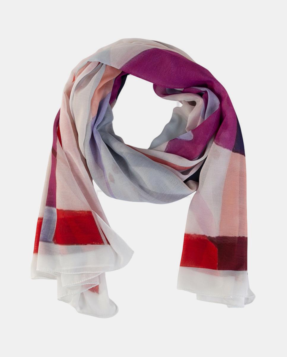 Écharpe Retangular de Poliéster com Estampado Floral Vermelho-4