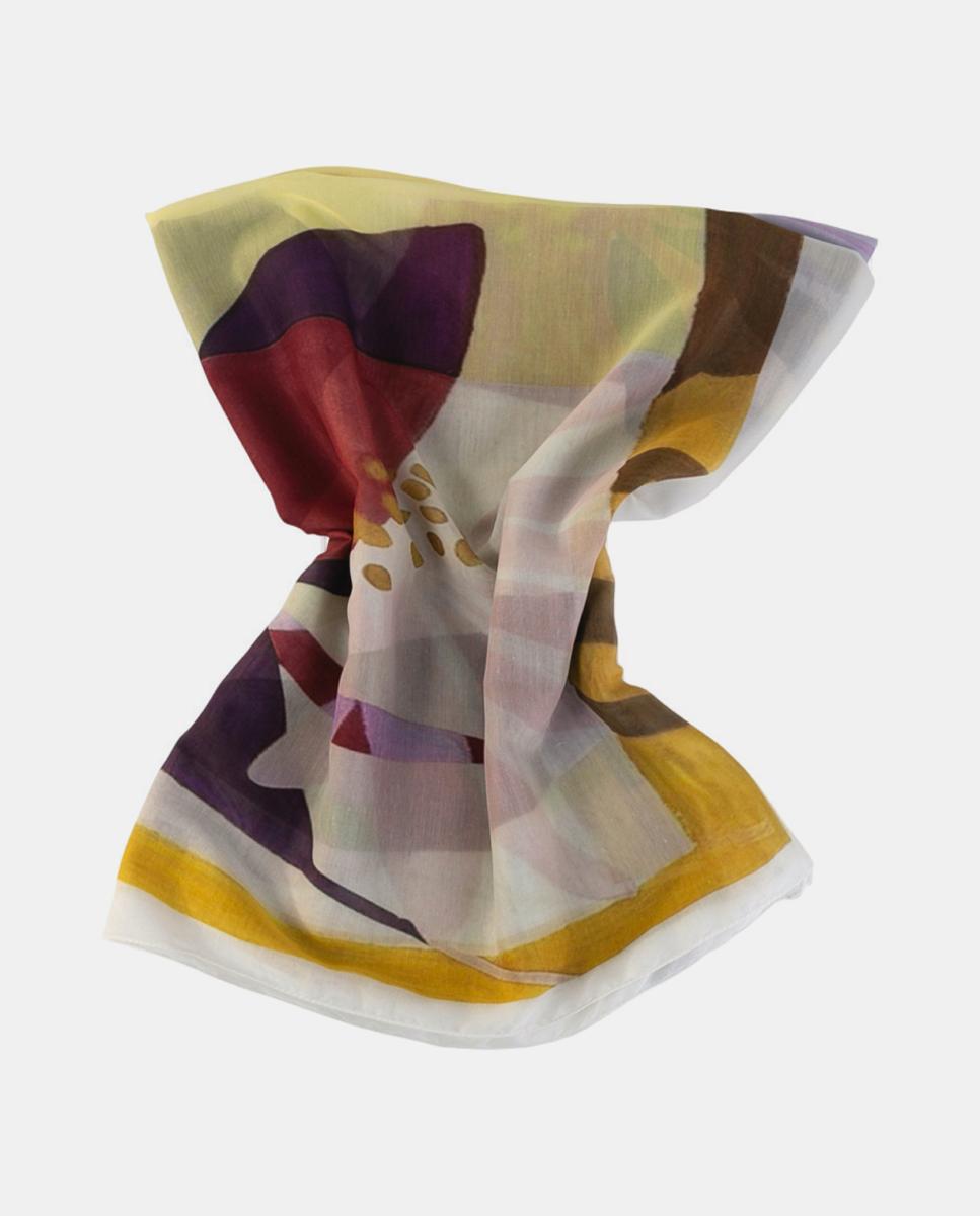 Écharpe Retangular de Poliéster com Estampado Floral Amarelo-2