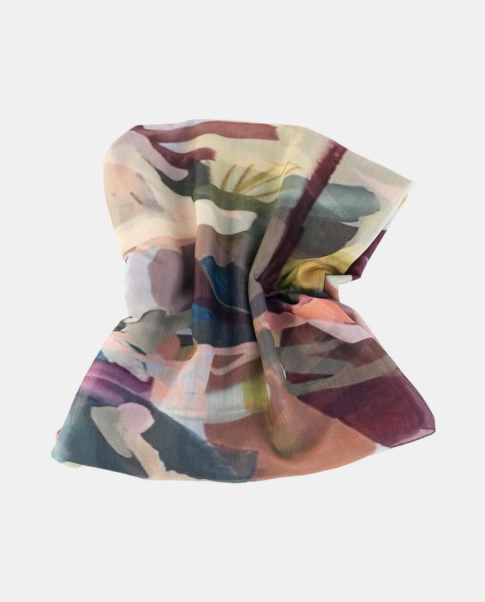 Écharpe Retangular de Poliéster com Estampado Floral Laranja-2