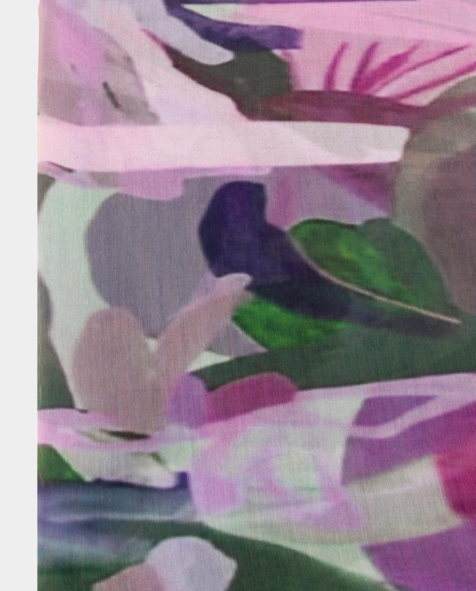 Écharpe Retangular de Poliéster com Estampado Floral Lilás-3