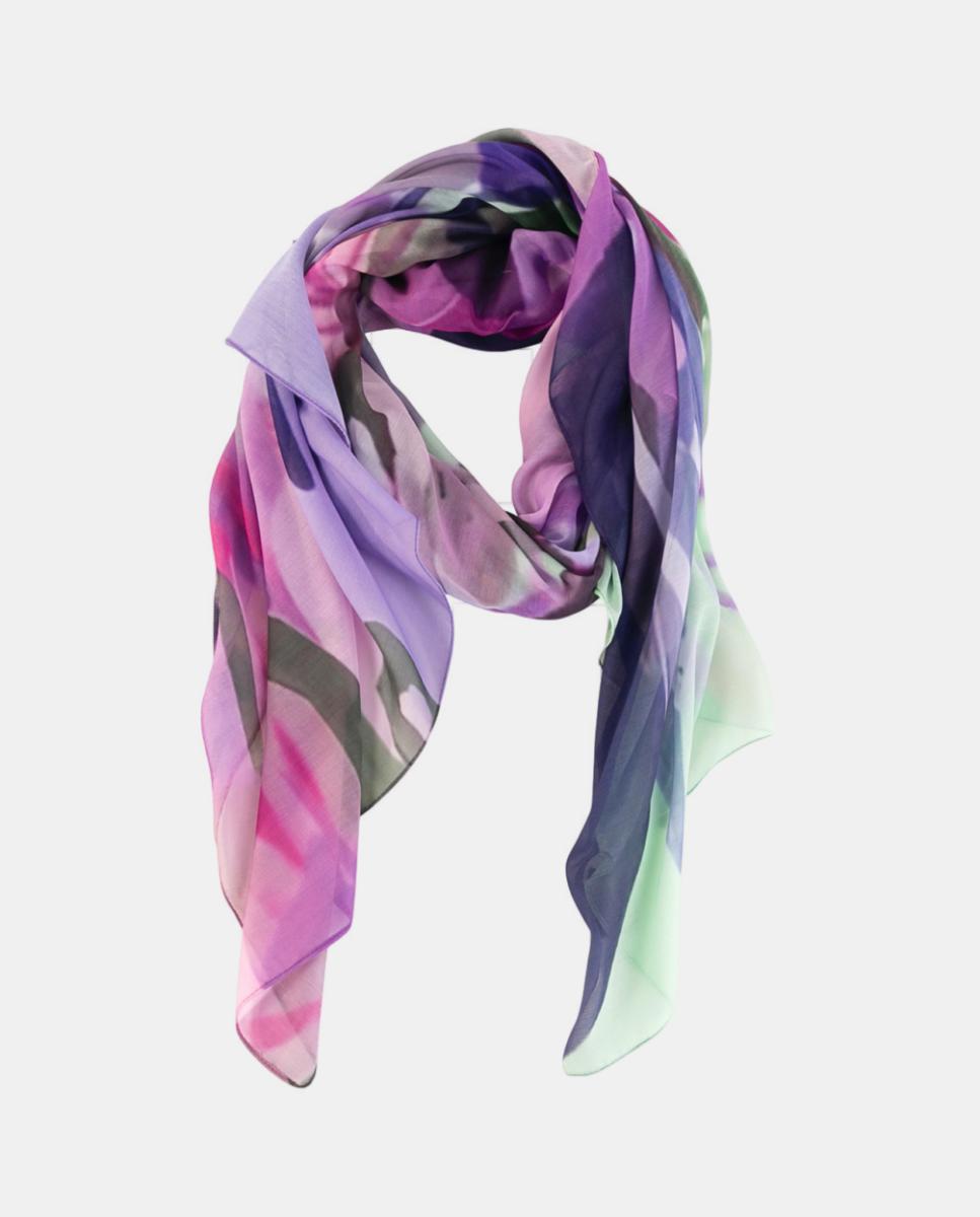 Écharpe Retangular de Poliéster com Estampado Floral Lilás-4