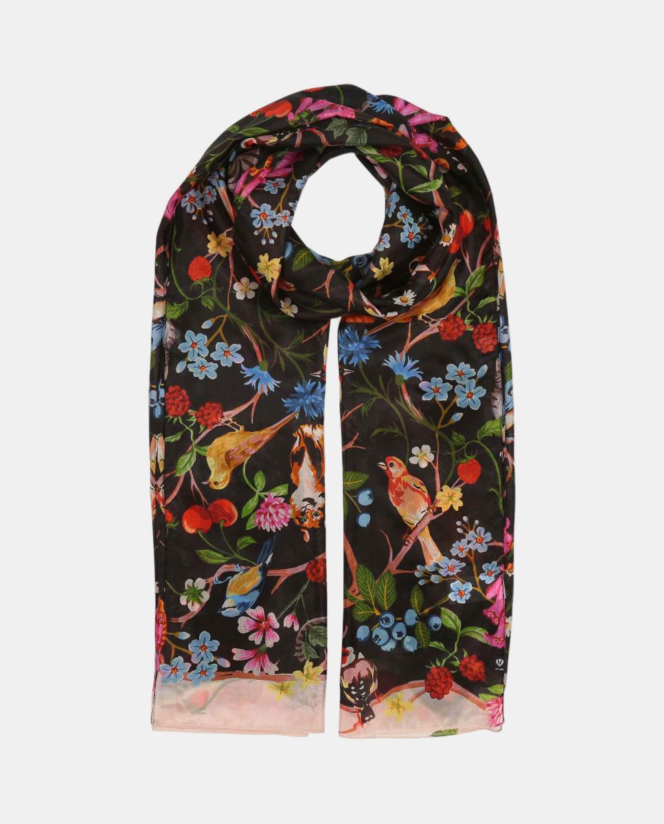 Cachecol com Estampado Floral Preto-3