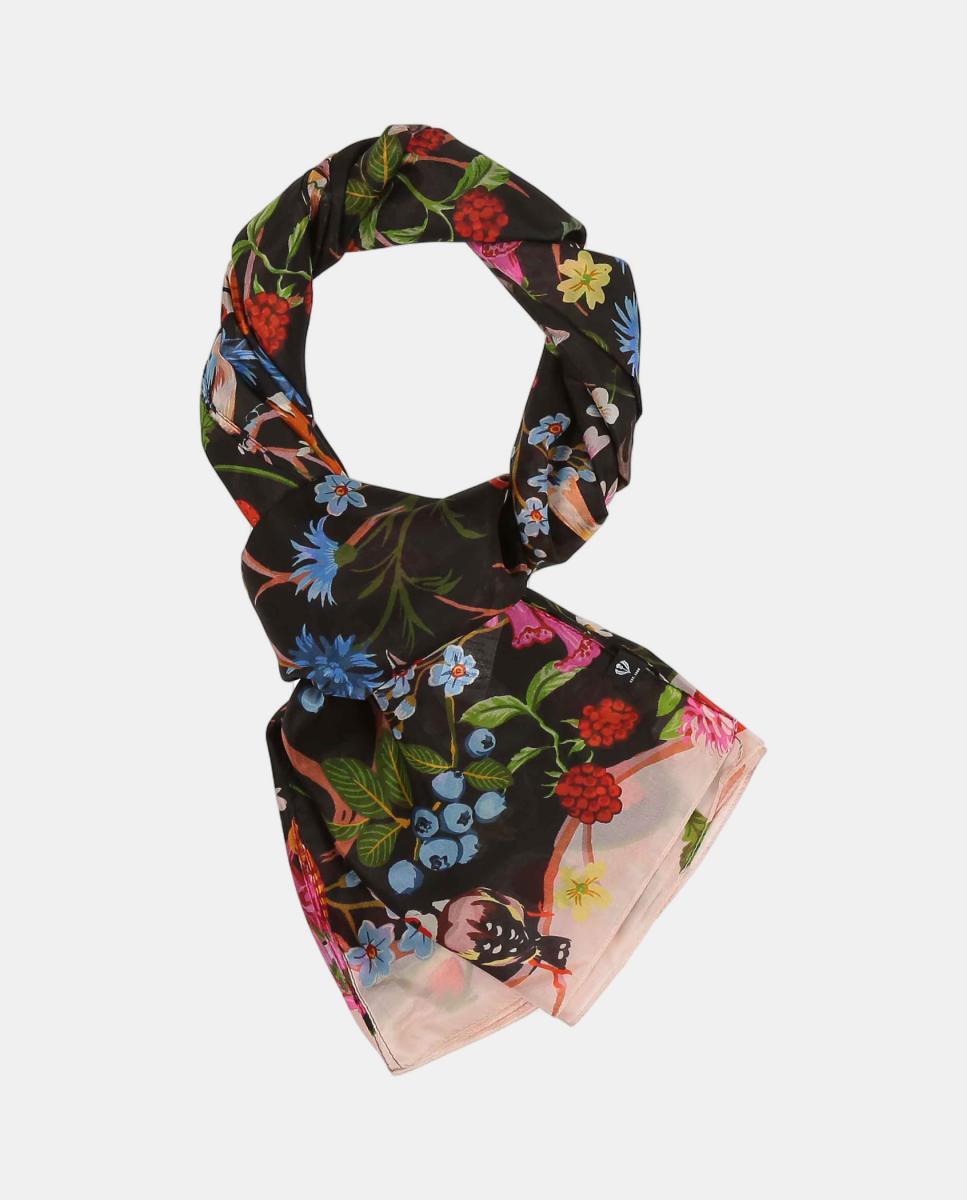 Cachecol com Estampado Floral Preto-4