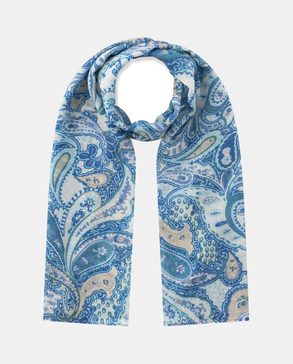 Cachecol em Poliéster Reciclado com Estampado Paisley Azul-2