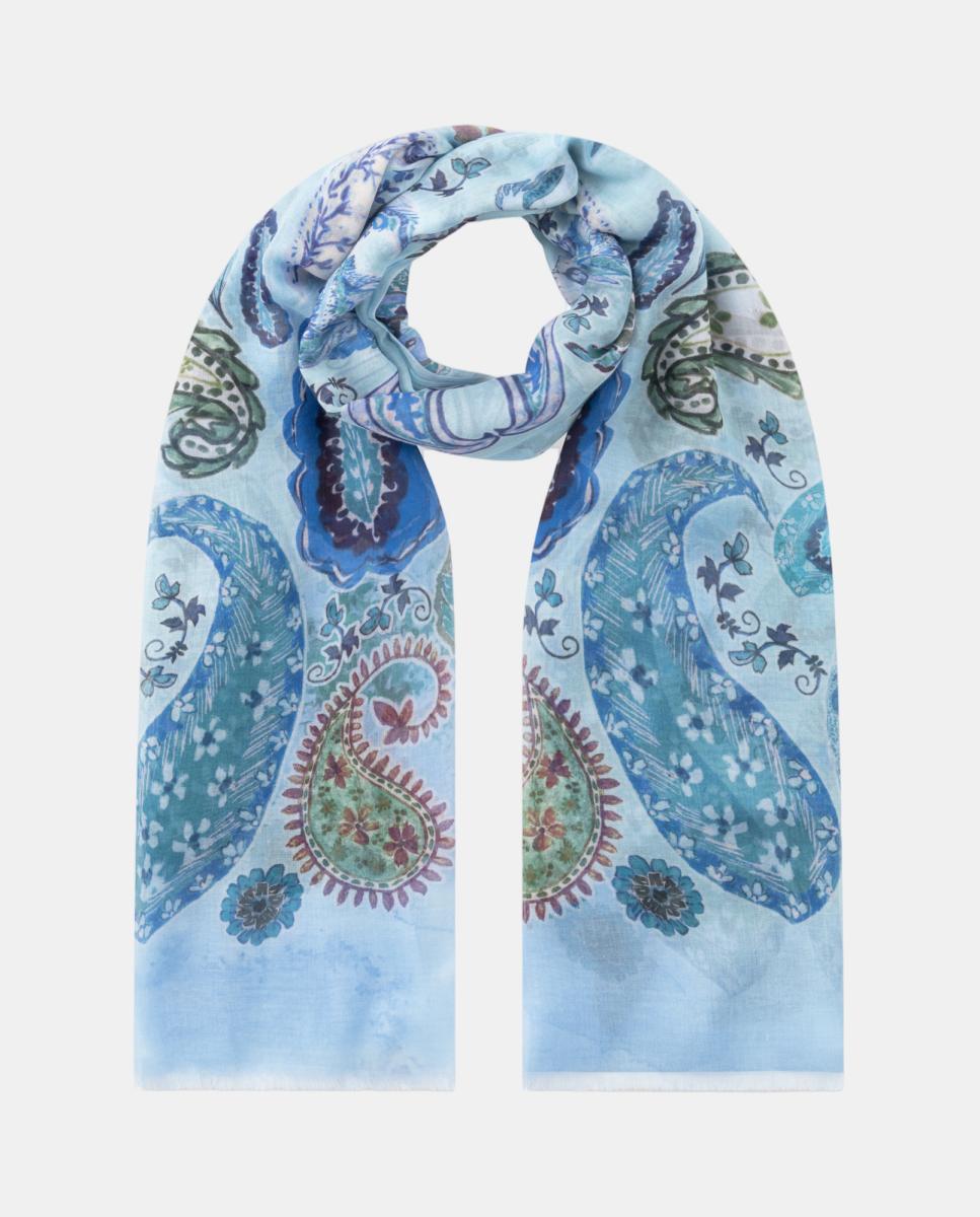 Cachecol Estampado em Modal e Seda Paisley Azul-2