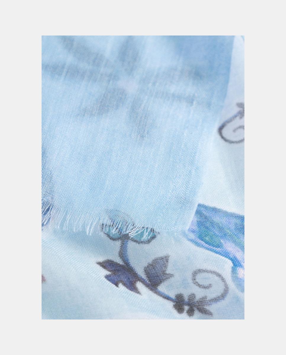 Cachecol Estampado em Modal e Seda Paisley Azul-3