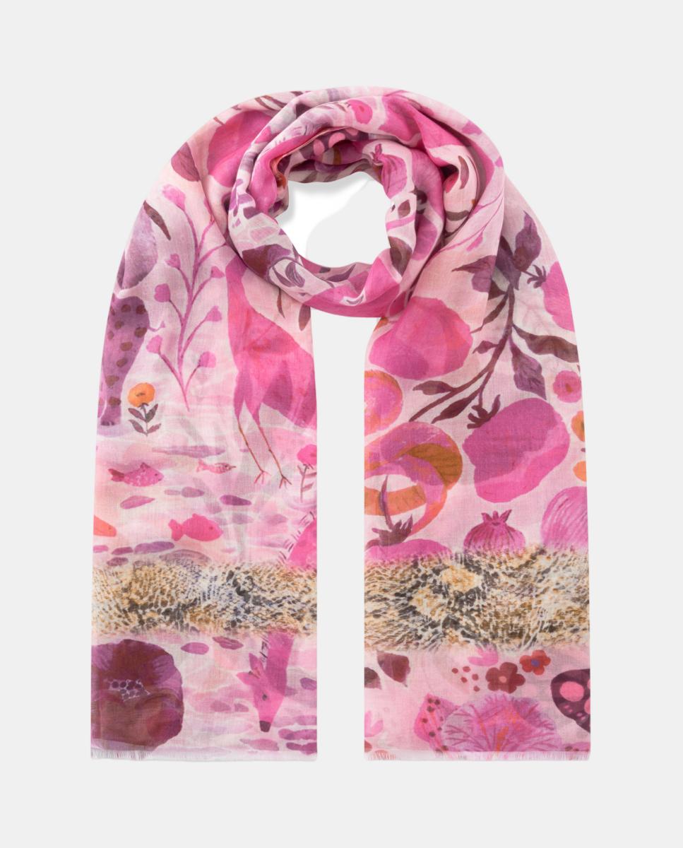 Cachecol Estampado em Modal e Seda Paisley Rosa-2