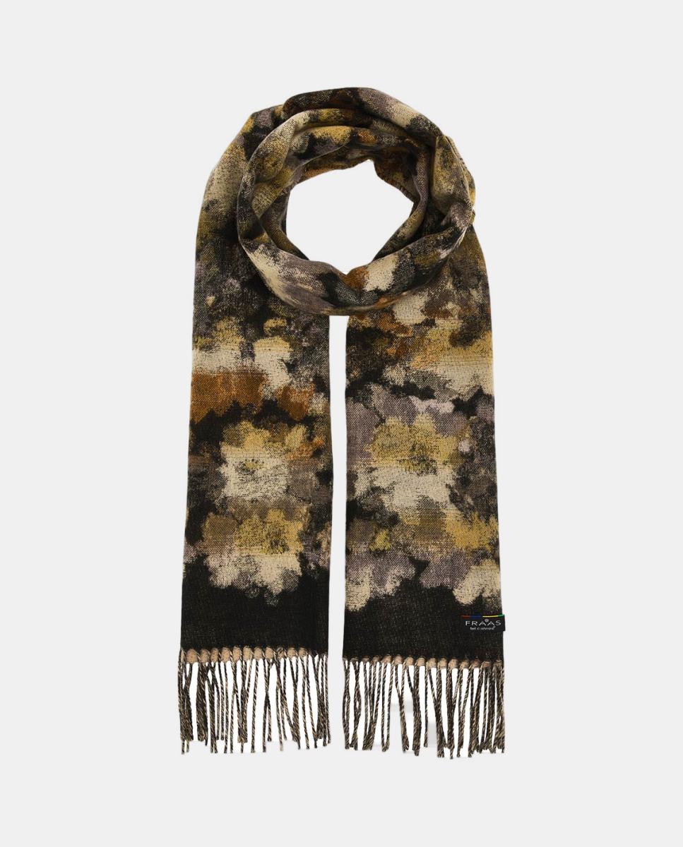 Bufanda de lana estampada con flecos - V.Fraas - Negro Negro-2