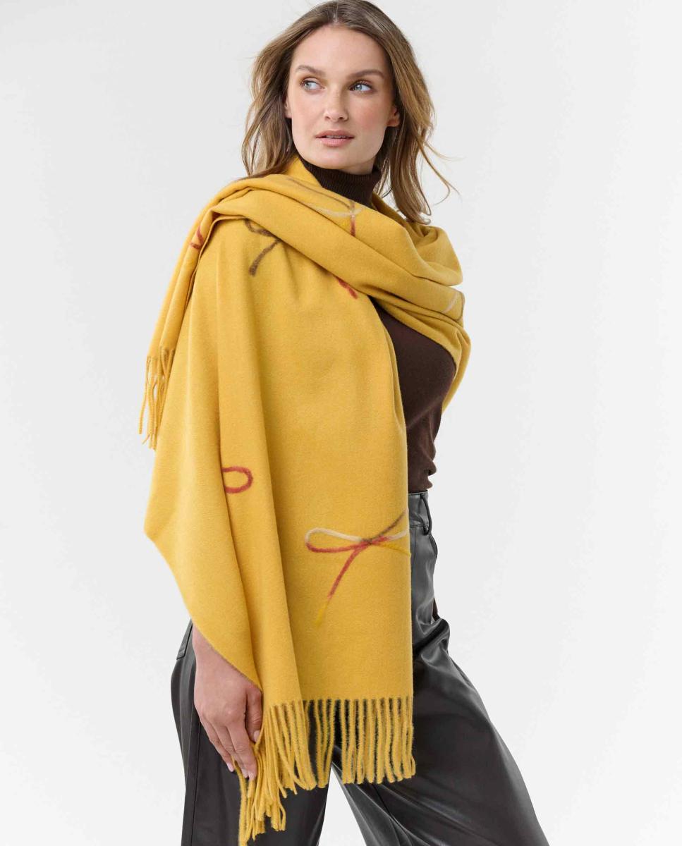 Cachecol Estampado de Poliéster Amarelo-5