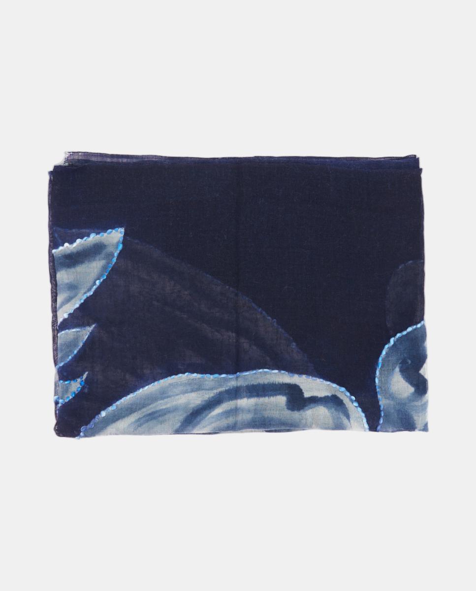 Lenço de lã com estampado floral Azul-2