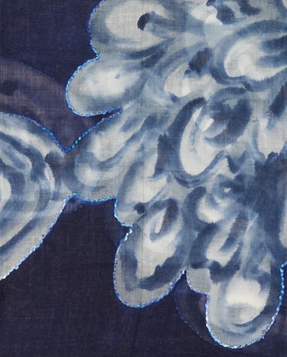 Lenço de lã com estampado floral Azul-4