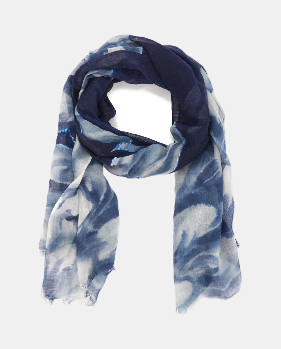 Lenço de lã com estampado floral Azul-5