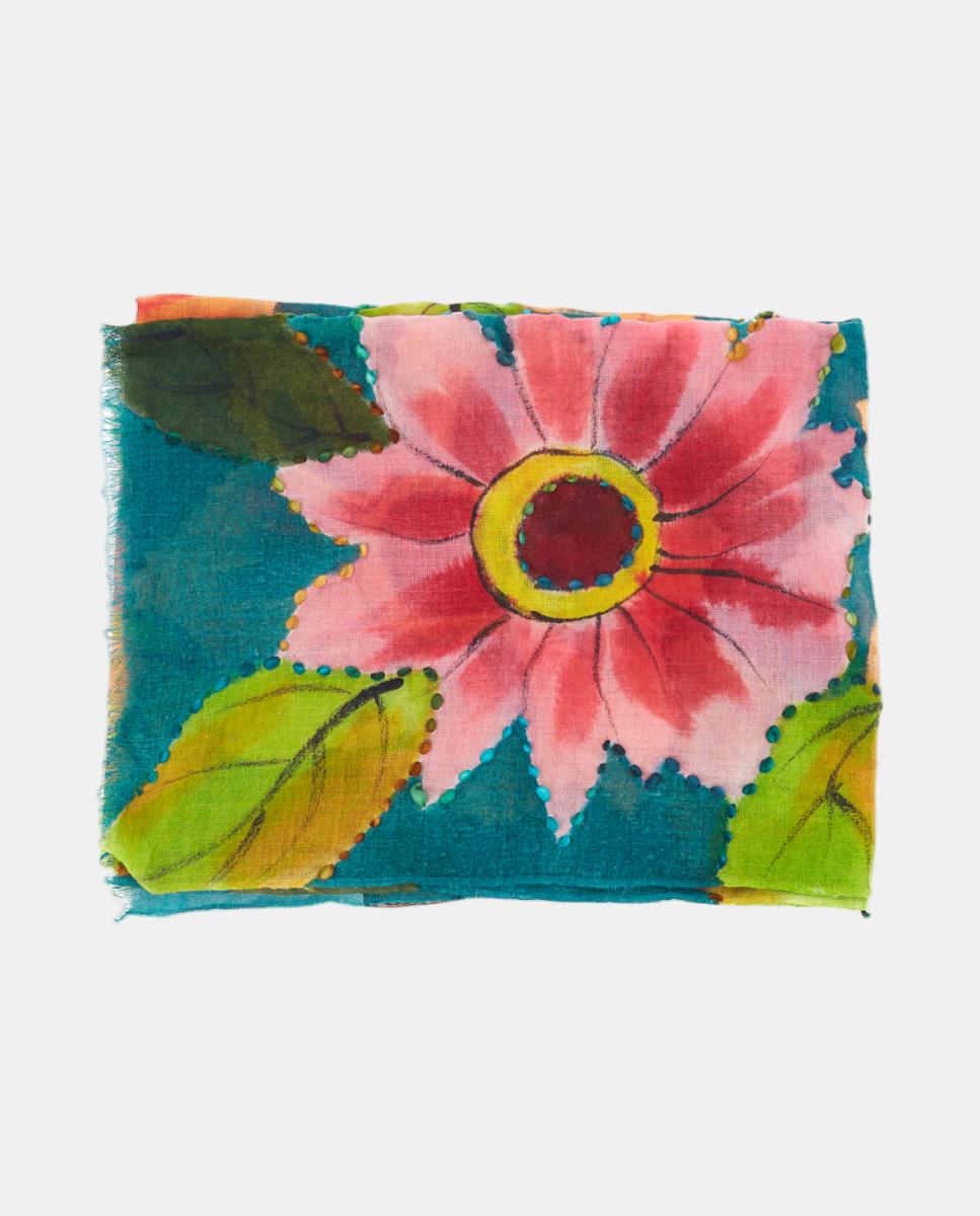 Lenço de lã com estampado floral Verde-2