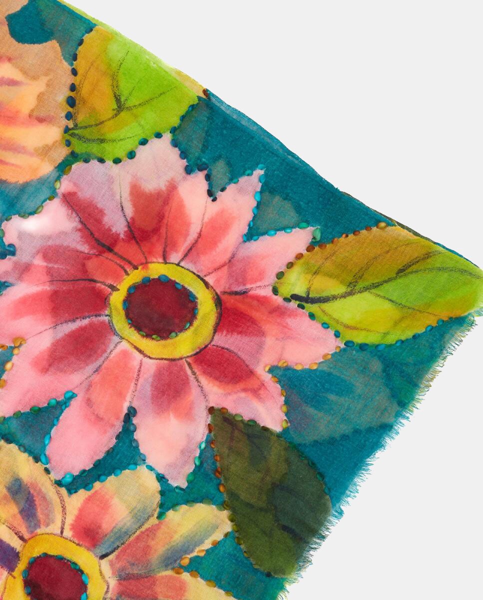 Lenço de lã com estampado floral Verde-3