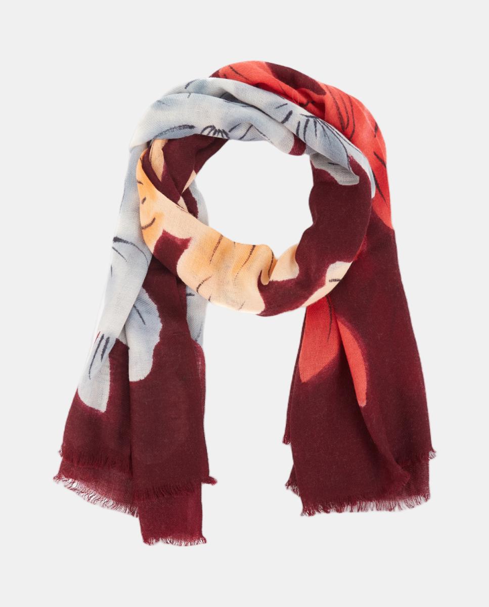 Lenço de lã com estampado floral Vermelho-5